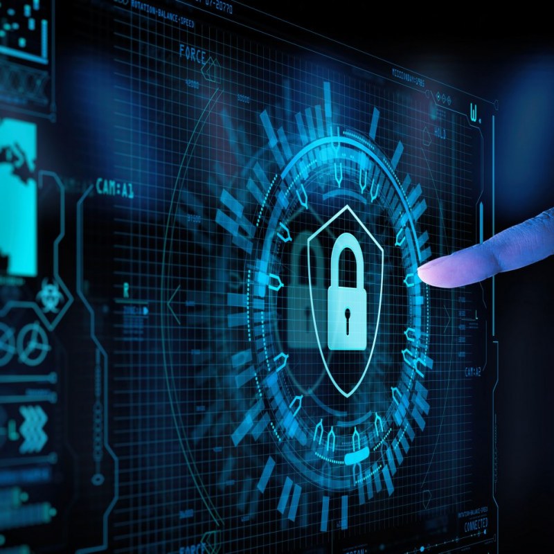 Data protection Cyber Security Privacy Business with Woman hand pointing with UI.Internet Technology Concept.