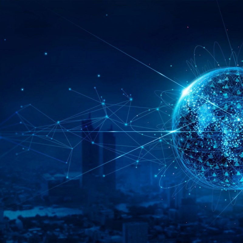 Businessman touching customer global structure networking and data exchanges connection, Digital marketing, Social Media, Communication network, Internet business and social network.